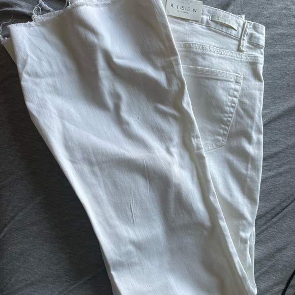 White Flare Wide Leg Jeans High-Rise - Picture 6 of 7